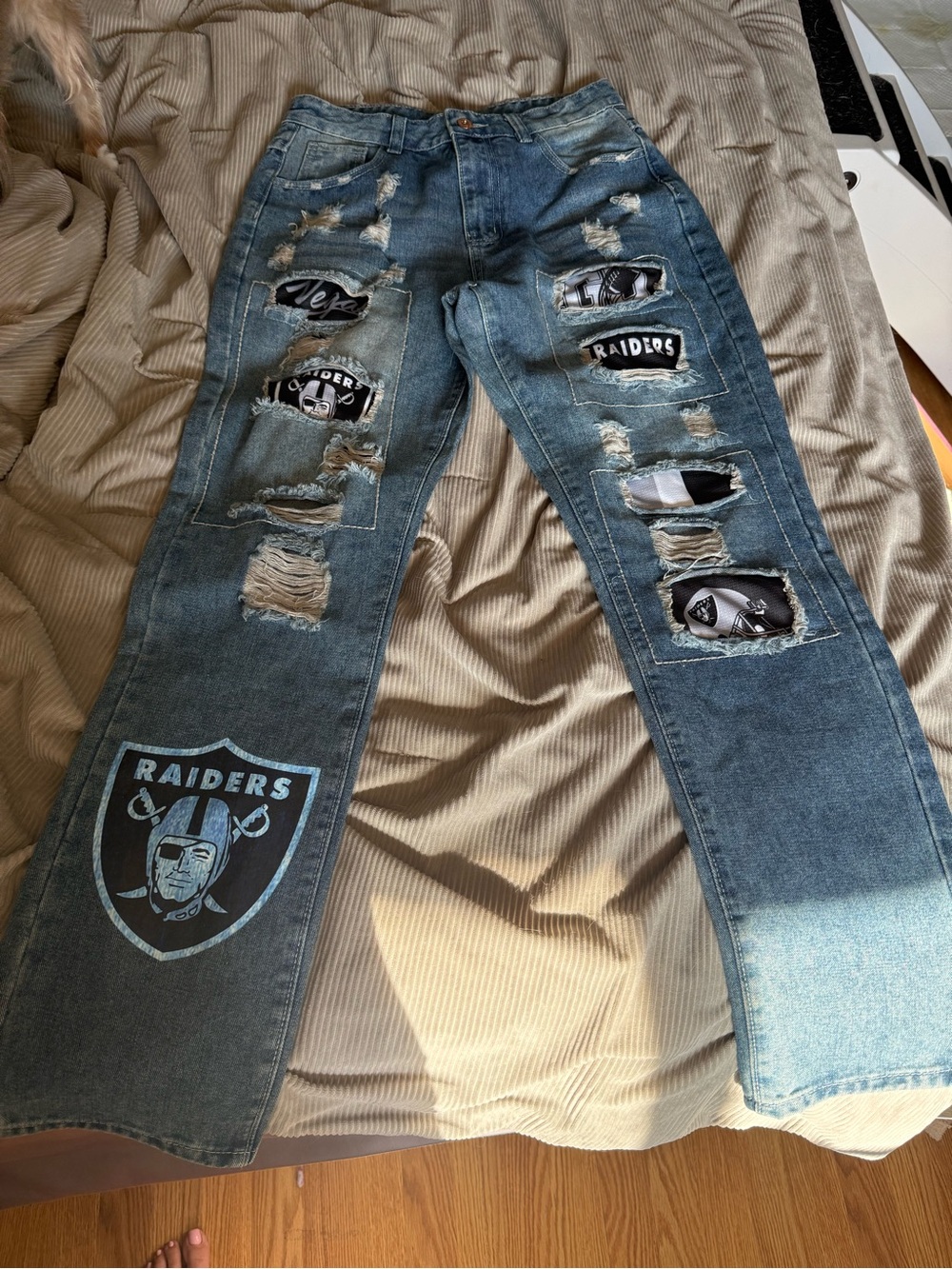Blue Distressed Raiders Patchwork women's Jeans